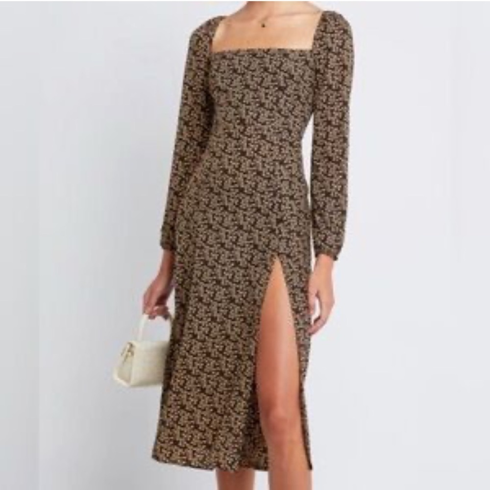 Anthropologie O.P.T. Lenon Brown Long Sleeve Dress with Slit